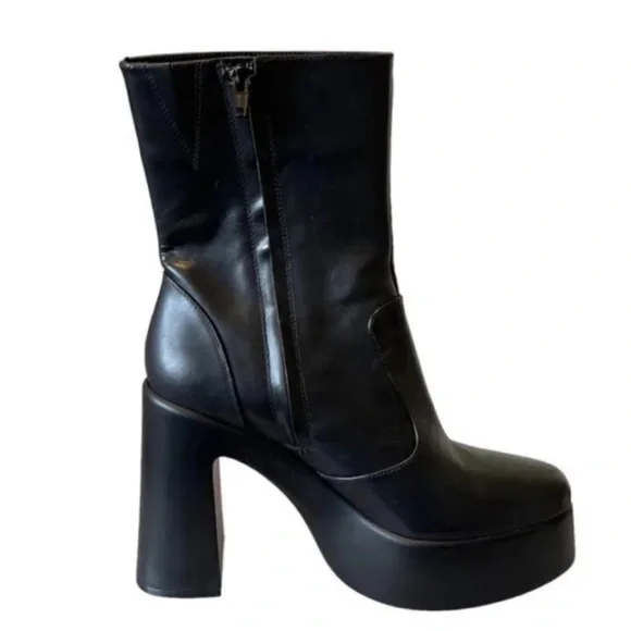 Gianni Bini Levi Tate Leather Platform Black Mid Boots - Picture 2 of 11